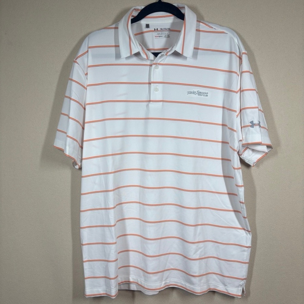 Under Armour Rio Secco Golf Polo XXL‎ White Orange Stripe Athleisure Athletic